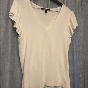 White House Black Market Cream V-Neck Blouse